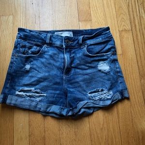 Garage Denim destressed stretch shorts.